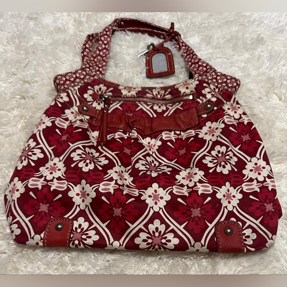 Fossil Red and Cream Floral Shoulder Bag